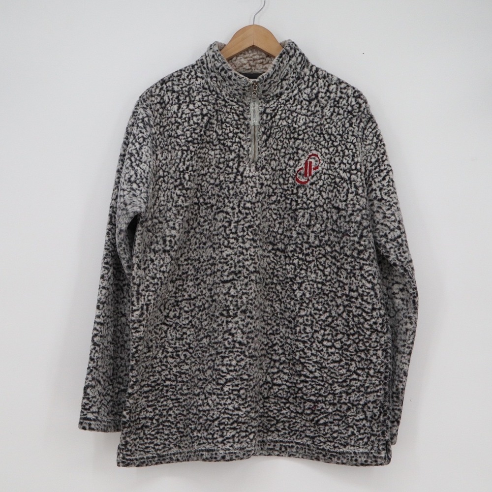 J. America Mens XXL Grey Sherpa Fleece Quarter Zip Pullover Logo Jacket